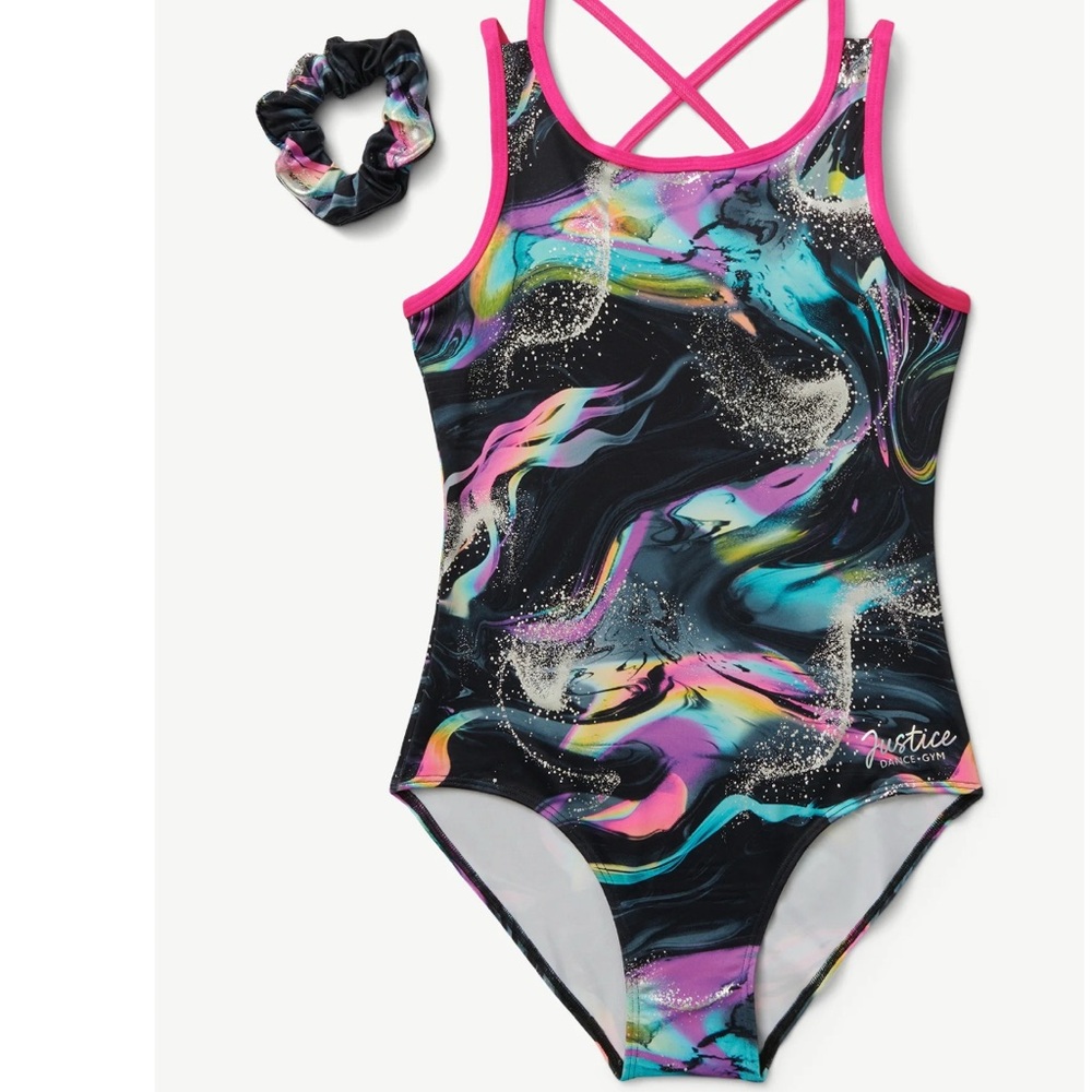 Justice Swirl Print Leotard with Scrunchie